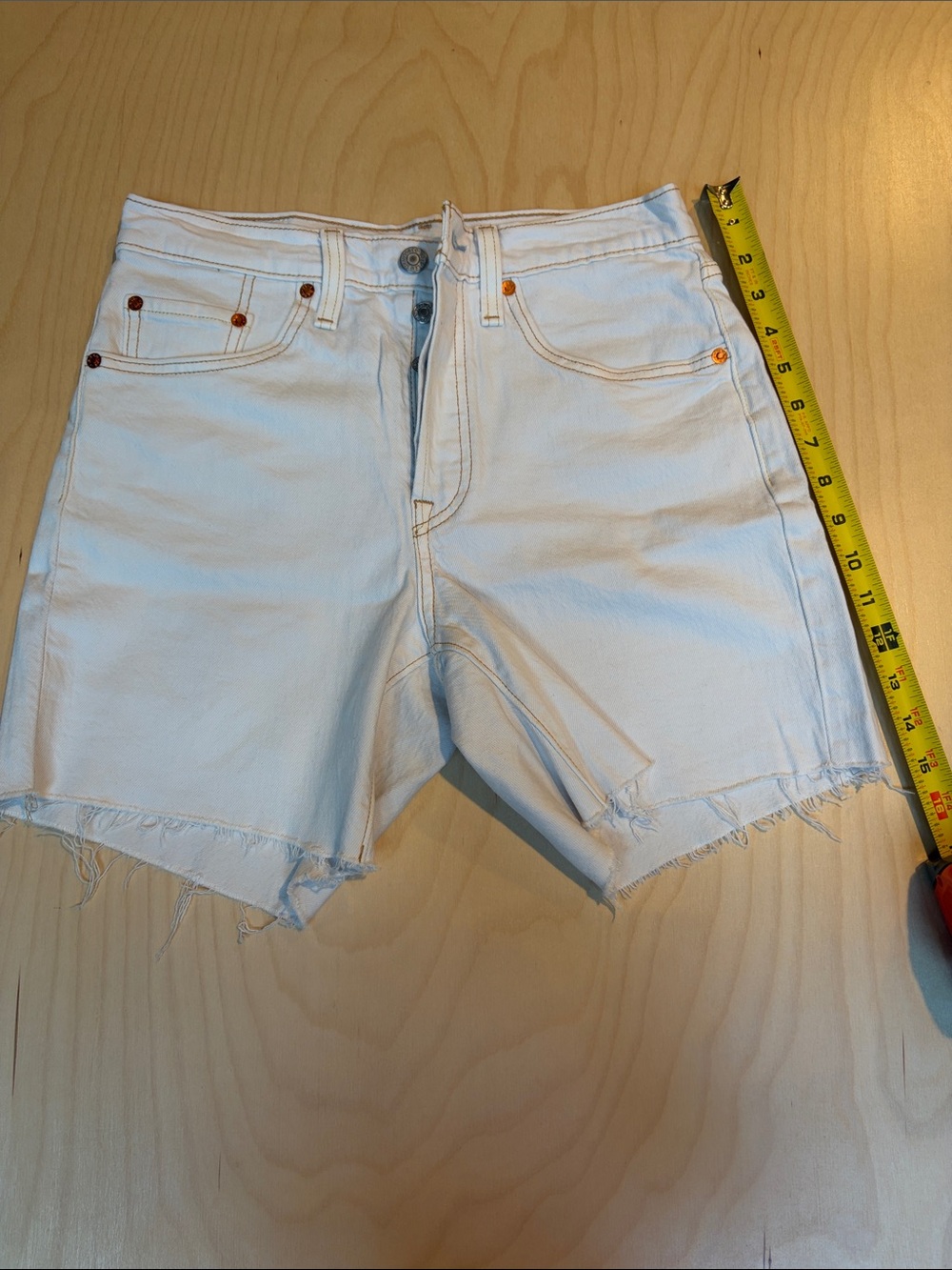 Levi's White Frayed Hem Denim Shorts 501